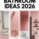 Generate a Pinterest-optimized, high-quality vertical Pin for 'Top 6 Pink Bathroom Ideas 2026'. Create a collage of 4 close-up detail shots arranged neatly.. Keep aspect ratio 2:3, high-resolution, Pinterest-friendly, scroll-stopping.