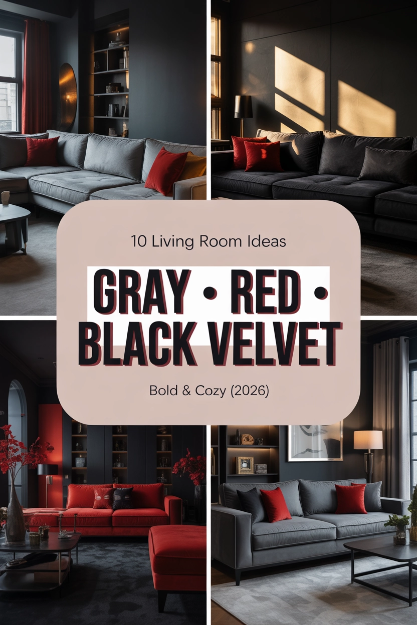 10 Living Room Ideas with Gray Red and Black Velvet That Feel Bold and Cozy (2026)