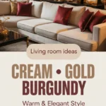 elegant living room with cream furniture gold details and burgundy accents decor